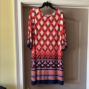 Asymmetrical Red Geometric Print Dress